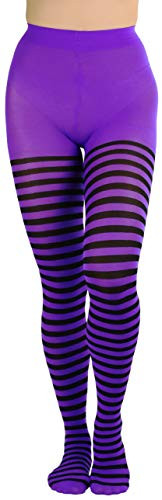 ToBeInStyle Women s Nylon Horizontal Striped Tights   Black Purple   Plus