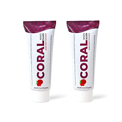 Coral White Nano Silver Bubble Berry Kids Fluoride Free Toothpaste  Natural Fluoride Free Teeth Whitening Toothpaste  Coral Calcium Nano Silver Infused SLS Glycerin Free 4 Ounce  2 Pack