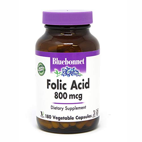 Bluebonnet Folic Acid 800 mcg Vegetable Capsules 180 Count Bluebonnet Folic Acid 800 mcg Vegetable Capsules 180 Count