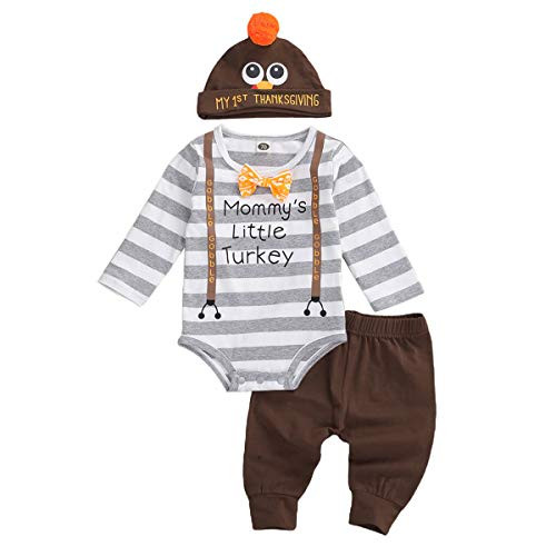 3Pcs Infant Newborn Baby Girls Boy Thanksgiving Christmas Romper Tops Pants Hat Clothes Outfit Sets  A Thanksgiving  0 3 Months