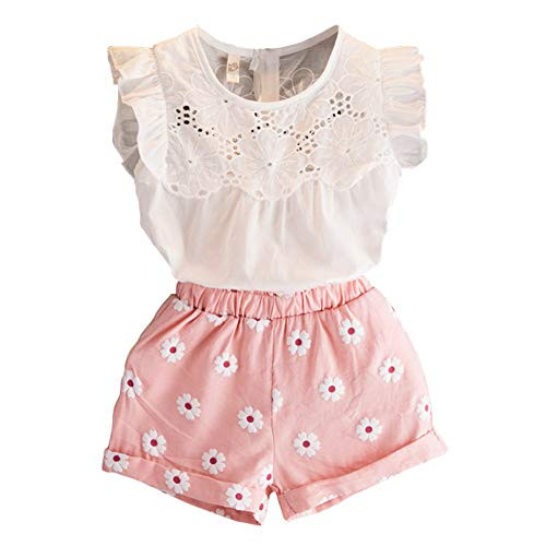 2PCS Set Toddler Kids Baby Girls Outfits Clothes T Shirt Vest Tops Shorts Pants 2 6 T   2T  Pink