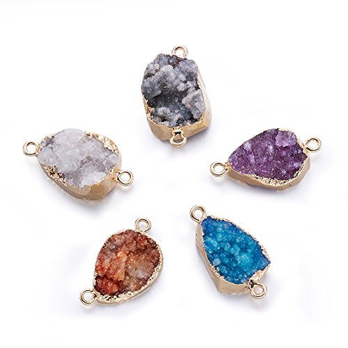 Fashewelry 5Pcs Natural Oval Druzy Agate Stone Pendant Links Healing Chakra Gemstone Charm Connectors 27 29x14 18mm for Jewelry Making Hole 2mm Random Mixed Colors Fashewelry 5Pcs Natural Oval Druzy Agate Stone Pendant Links Healing Chakra Gemstone Charm Connectors 27 29x14 18mm for Jewelry Making Hole 2mm Random Mixed Colors