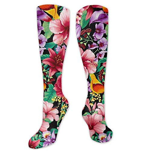 NOT Island Breeze Tropical Floral Compression Socks for Women   Men Funny Novelty Athletic Crew Socks