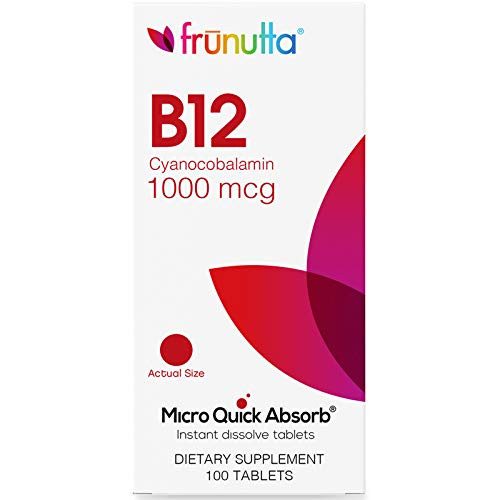 Frunutta Vitamin B12 Cyanocobalamin 1000 mcg  Under The Tongue Instant Dissolve Tablets  3 Month Supply  Proudly Made in USA
