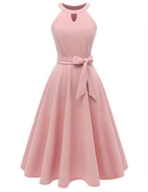 DRESSTELLS Women s Cocktail Party Dress Bridesmaid Swing Vintage Tea Dress with Cap Sleeves Blush XS