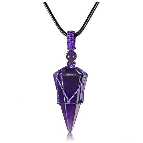 Top Plaza 6 Facet Reiki Healing Crystal Amethyst Stone Pointed Pendant Necklaces Adjustable Natural Gemstone Necklace Reiki Quartz Jewelry for Women Men Top Plaza 6 Facet Reiki Healing Crystal Amethyst Stone Pointed Pendant Necklaces Adjustable Natural Gemstone Necklace Reiki Quartz Jewelry for Women Men