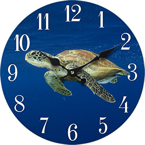 New 13"X13" Turtle Wood Wall Clock Home Wall Decor Marine Coastal Nautical Beach