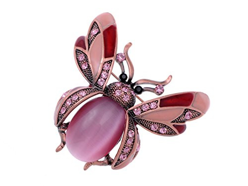 Alilang Copper Tone Light Rose Colored Rhinestones Ladybug Fly Insect Brooch Pin