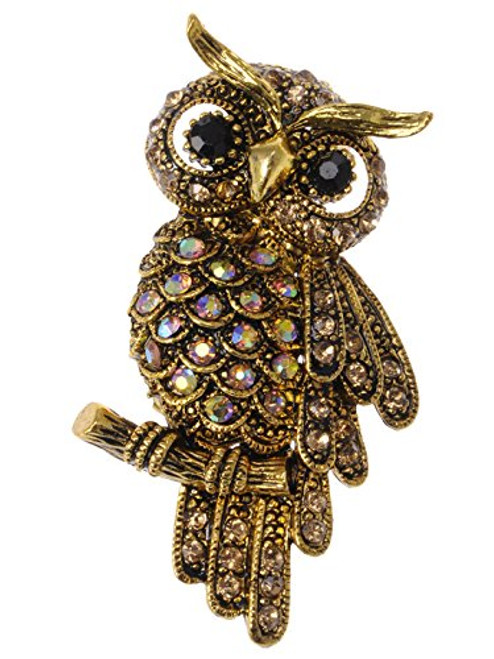Alilang Antique Gold Tone Light Topaz Colored Rhinestones Owl Bird Brooch Pin Alilang Antique Gold Tone Light Topaz Colored Rhinestones Owl Bird Brooch Pin