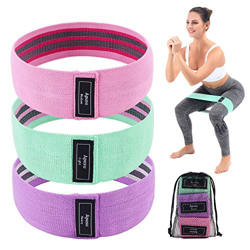 Apusulife Resistance Bands  Elastic Exercise Bands for Legs and Butt  Non Slip Booty Bands for Hip Training Squat Glute Fitness Pilates Yoga  Fabric Workout Bands  3 Pack Different Level