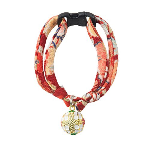 Necoichi Chirimen Temari Dynasty Cat Collar  Red