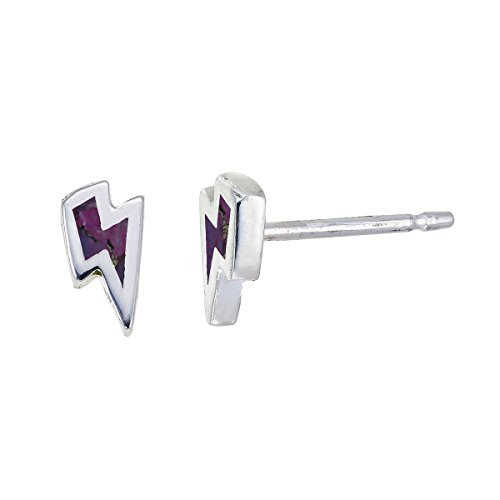 Boma Jewelry Sterling Silver Purple Turquoise Lightning Bolt Stud Earrings