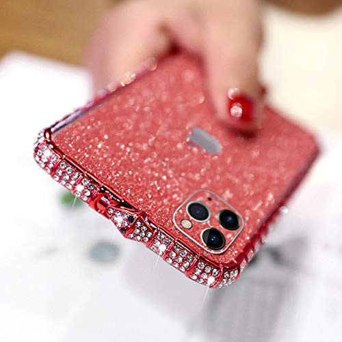 LUVI for iPhone 11 Pro Max Glitter Sticker Case Bling Diamond Rhinestone Crystal Metal Bumper Frame Case Edge Protective Cover Shiny Sparkle Skin Cute Luxury Fashion for iPhone 11 Pro Max Red