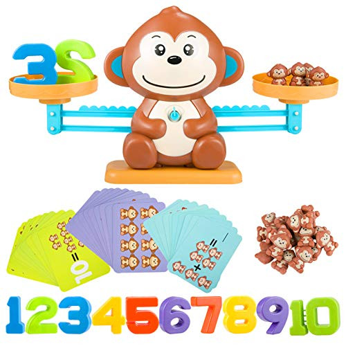Biubee Monkey Balance Match Toys  Lovely Monkey Shape Balance with Little Monkey Weights  Digital Models and Cards Educational Montessori Toys Math Counting Teaching Games for Children Learning