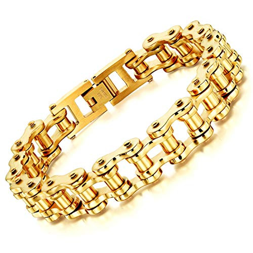 Huaming 12mm Mens Bikers Chain Bracelet Stainless Steel Motorcycle Bike Link Chain Bracelets Gold Huaming 12mm Mens Bikers Chain Bracelet Stainless Steel Motorcycle Bike Link Chain Bracelets Gold
