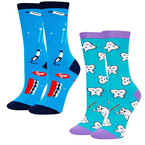 Women s Teeth Socks Funny Crazy Gift for Dentist Dental Hygienists Assistants in 2 Pack