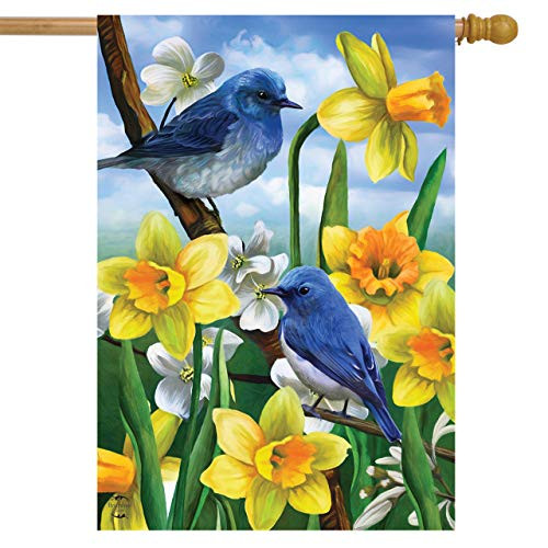 Briarwood Lane Bluebirds and Daffodils Spring House Flag Floral 28  x 40