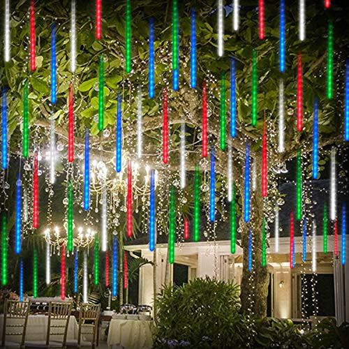 Meteor Shower Rain Lights 8 Tube 11 8 inch 192 LEDs Outdoor Christmas String Light Waterproof Falling Raindrop Icicle Cascading Light for Garden Wedding Party Christmas Decoration  Multicolor