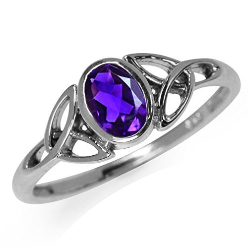 Silvershake Natural African Amethyst White Gold Plated 925 Sterling Silver Triquetra Celtic Knot Ring Size 12 5