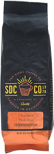 San Diego Coffee 5 Star Blend, Dark Roast, Whole Bean, 16-Ounce Bags (Pack of 2)