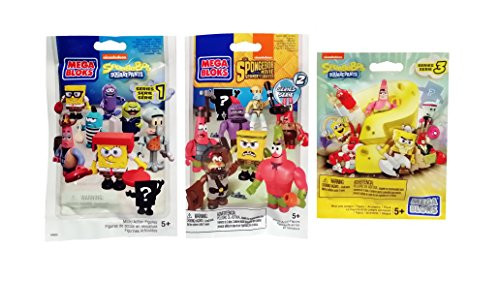 Mega Bloks Spongebob Squarepants Series 1, Series 2 & Series 3 Action Mini Figure Blind Bag Mystery Packs (1 Pack of Each)
