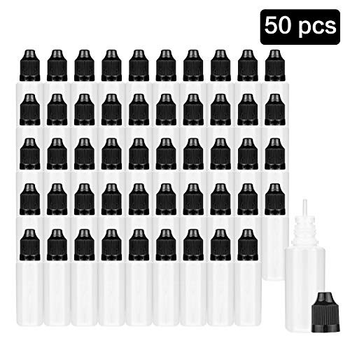 Eau 15ml LDPE Plastic Thin Tip Dropper Bottles  Small Empty Squeeze Dropper Bottles  50PCS  Black Caps   BPA Free