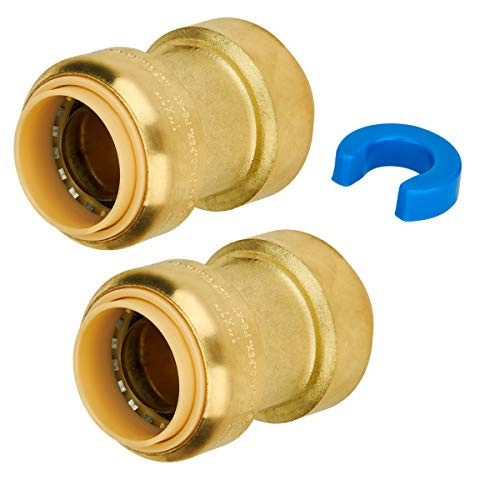 SUNGATOR 1 Inch Push Fit Straight Coupling  Push to Connect PEX  Copper  CPVC  Lead Free Brass Plumbing Fittings with Disconnect Clip  2 Pack