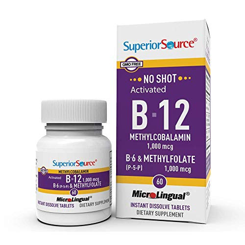 Superior Source No Shot Vitamin B12 Methylcobalamin 1000 mcg Sublingual   B6   Methyl Folate   Instant Dissolve Tablets   Methyl B12 Supplement  60 Count  Pack of 1