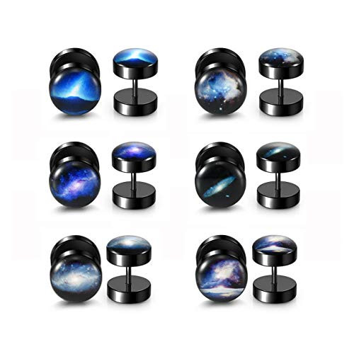 PiercingJ 6 Pairs Fake Gauges Earring 18G Solar System Galaxy Universe Stainless Steel Stud Barbell 00G Cheater Fake Ear Plugs Illusion Tunnel Piercing Stud Screw Earrings PiercingJ 6 Pairs Fake Gauges Earring 18G Solar System Galaxy Universe Stainless Steel Stud Barbell 00G Cheater Fake Ear Plugs Illusion Tunnel Piercing Stud Screw Earrings