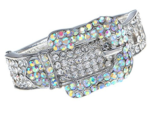 Alilang Silvery Tone Iridescent Clear Crystal Colored Rhinestones Belt Buckle Cuff Bracelet Alilang Silvery Tone Iridescent Clear Crystal Colored Rhinestones Belt Buckle Cuff Bracelet