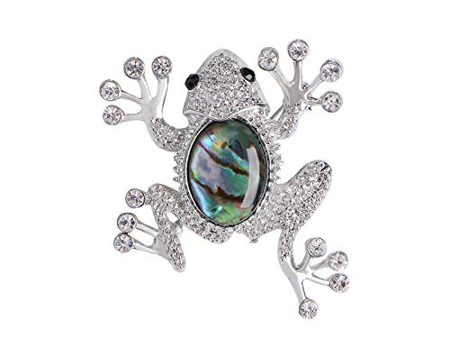 Alilang Silvery Tone Blue Green Abalone Colored Stone Frog Toad Brooch Pin Alilang Silvery Tone Blue Green Abalone Colored Stone Frog Toad Brooch Pin