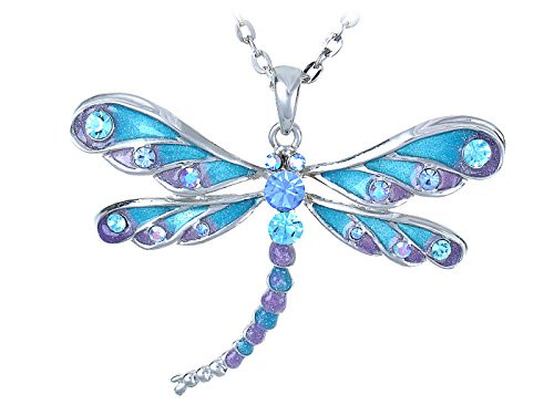 Alilang Womens Blue Purple Glitter Enamel Rhinestone Dragonfly Pendant Necklace Over Silvery Tone Alilang Womens Blue Purple Glitter Enamel Rhinestone Dragonfly Pendant Necklace Over Silvery Tone