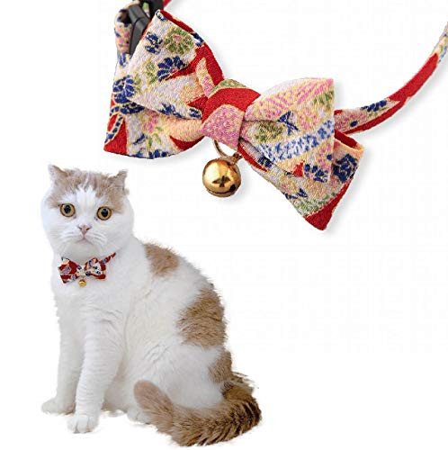 Necoichi Chirimen Kimono Bow Tie Cat Collar  Red