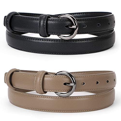 WERFORU Women Leather Belt Waist Skinny Dress Belts Solid Pin Buckle Belt for Jeans Pants Black Beige  Pants Size 24 29 inches