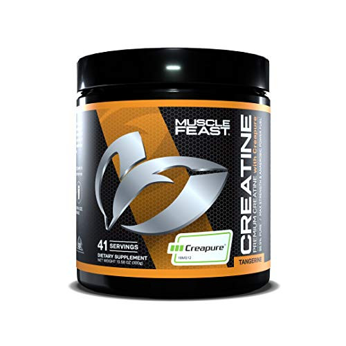 Muscle Feast Creapure Creatine Monohydrate Powder  Premium Pre Workout or Post Workout  Easy to Mix  Gluten Free  Safe and Pure  Kosher Certified  300g  Tangerine