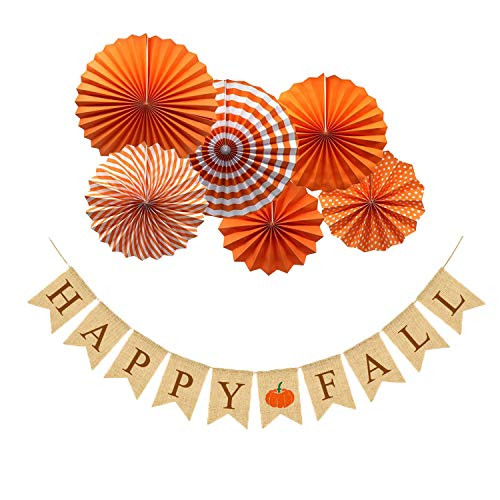 Happy Fall Banner Burlap Happy Fall Pumpkin Banner with with 6pcs Fans for Harvest Home Decor Bunting Flag Garland Party Thanksgiving Day Decoration Happy Fall Banner Burlap Happy Fall Pumpkin Banner with with 6pcs Fans for Harvest Home Decor Bunting Flag Garland Party Thanksgiving Day Decoration