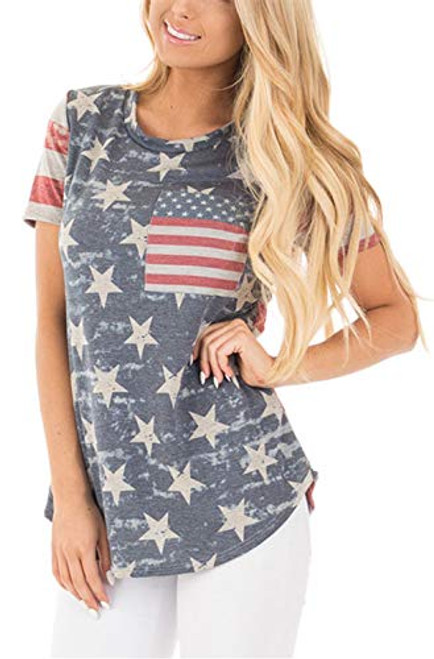 Womens American Flag Shirt Short Sleeve USA 4th of July Flag Top Loose Patriotic T Shirts S Womens American Flag Shirt Short Sleeve USA 4th of July Flag Top Loose Patriotic T Shirts S