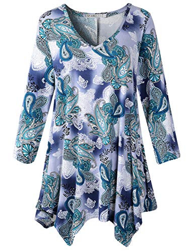 JollieLovin Womens Plus Size 3 4 Sleeve V Neck Flowy T Shirt Casual Swing Tunic Top Flower18 1X