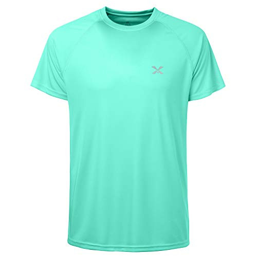 Men s UPF 50  Sun Protection Moisture Wicking Lightweight Short Sleeve T Shirts Athletic Glass Blue S