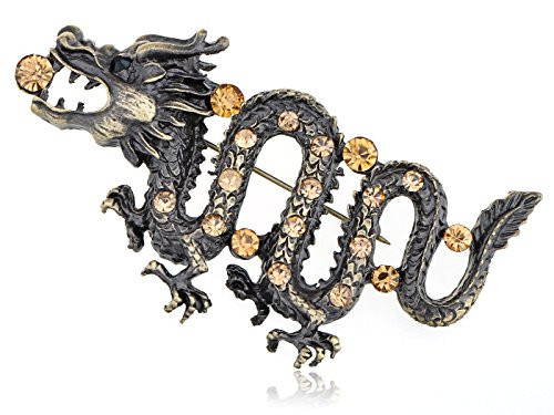 Alilang Reproduction Dragon Brass Tone Brooch Pin Synthetic Topaz Fashion Crystal Alilang Reproduction Dragon Brass Tone Brooch Pin Synthetic Topaz Fashion Crystal