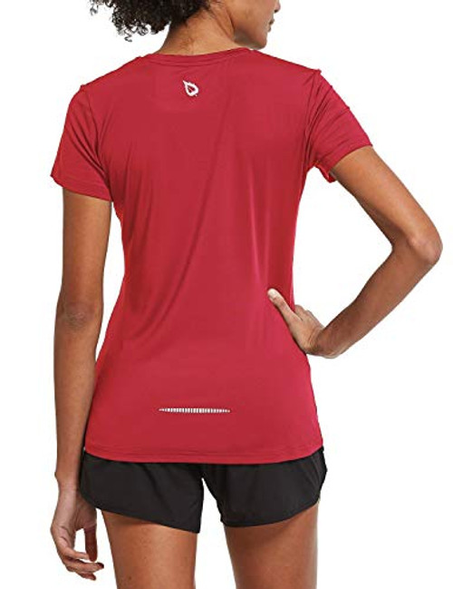 BALEAF Women s Athletic Short Sleeved Lightweight Running T Shirts Lightweight Quick Dry Workout Yoga Crewneck Tops Red Size S