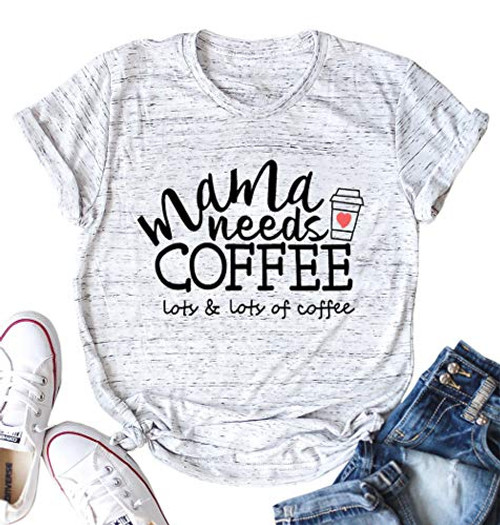 MOUSYA Mama Needs Coffee T Shirt Women Funny Letter Print Mama Shirts Mom Life Tees Tops Blessed Mama T Shirt  White  L MOUSYA Mama Needs Coffee T Shirt Women Funny Letter Print Mama Shirts Mom Life Tees Tops Blessed Mama T Shirt  White  L