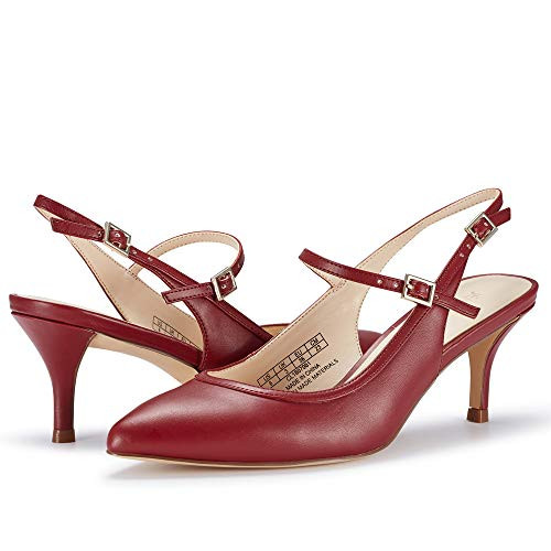 JENN ARDOR Mid Kitten Heels Stiletto Pumps Pointed Toe Slingback Dress Sandals Low Heels Ankle Strap Wedding Party Pumps  8 5  Red