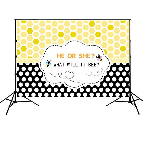 HUAYI 7x5ft He or She Gender Reveal Party Backdrop What Will It Bee Yellow Honeycomb Photography Background dots Bees Theme Boy Or Girl Baby Shower Cake Table Decor Banner Photo Booth Props w 2154