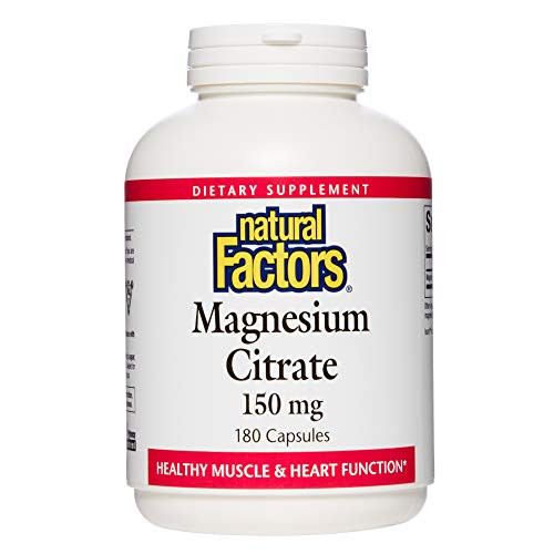 Natural Factors  Magnesium Citrate 150 mg  Supports Healthy Heart and Muscle Function  180 capsules  180 servings