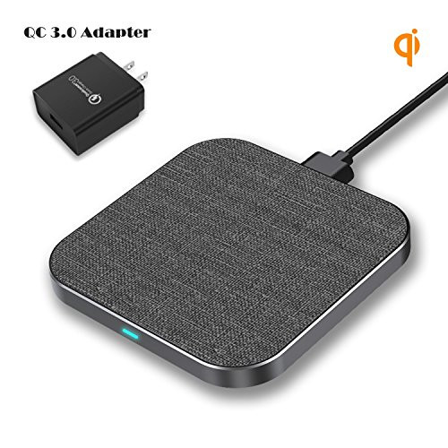 7.5W/10W/5W Fast Wireless Charging Pad with QC3.0 Adapter Designed for iPhone X/8/8Plus/Samsung Galaxy S9/S9+/S8/S8+/Note 8 and All QI Devices, Wefunix QI Certified Aluminum Fast Wireless Charger