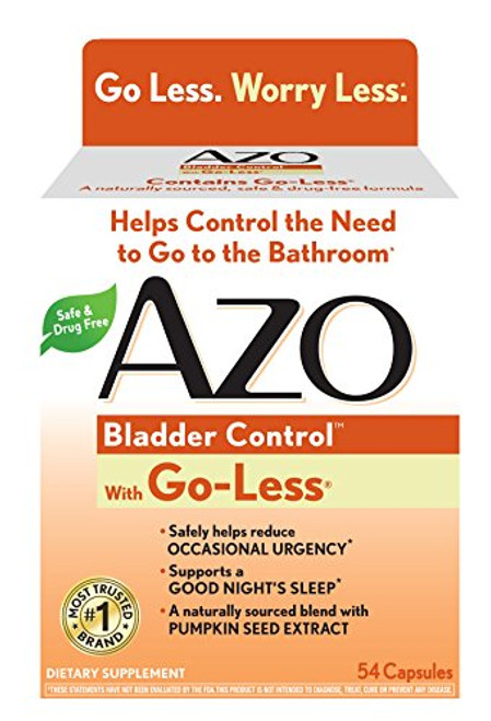 AZO Bladder Control with Go Less Daily Supplement   Helps Reduce Occasional Urgency*   Helps Reduce Occasional Leakage Due to Laughing  Sneezing and Exercise   54 Capsules