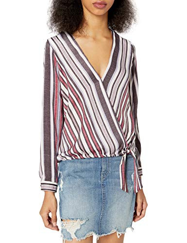 BB Dakota Junior s Along The Lines Stripe Print Reverse Crepon wrap top  Steel Lavender  Extra Small