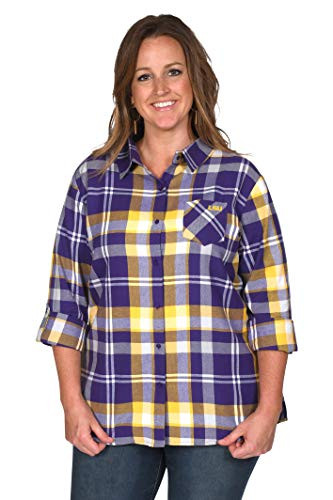 UG Apparel NCAA LSU Tigers Boyfriend Plaid  Purple Gold  Medium