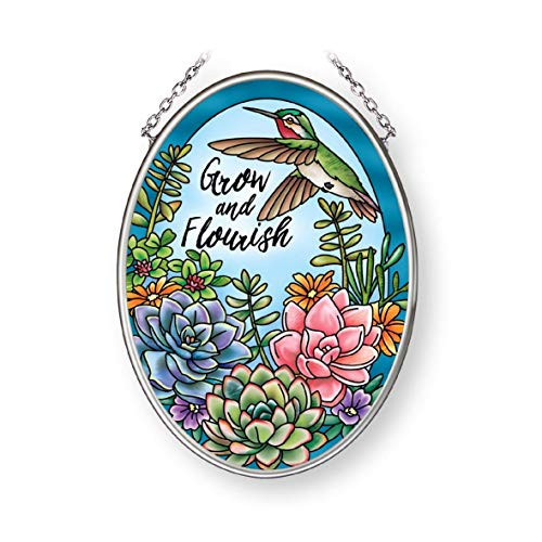 Amia Grow and Flourish  Hummingbird  Small Oval Suncatcher  Multicolored